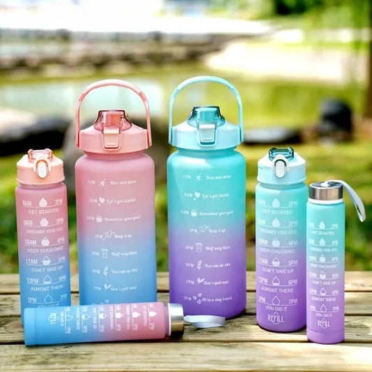 Tri-Pack Gradient Sports Bottles with Integrated Straw for On-the-Go Hydration